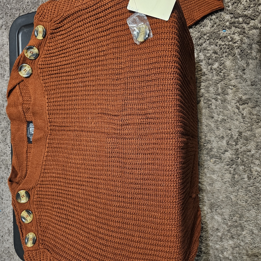 Burnt Orange Sweater with Button Detail